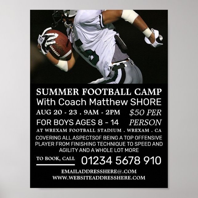 Affiche Football Player, Football Camp Publicité (Devant)