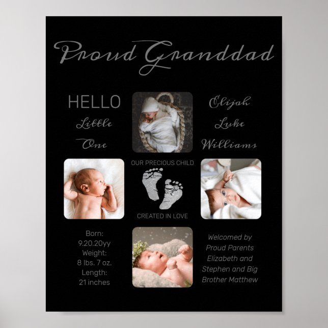 Affiche Footprints Multiple Photo Birth Keepsake Granddad  (Devant)