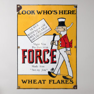 Affiche Force Blé Flakes, enamel vintage signe.