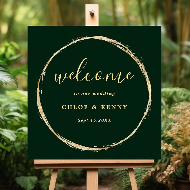 Affiche Forest Green Rustic Gold Circle Mariage Bienvenue (Créateur téléchargé)