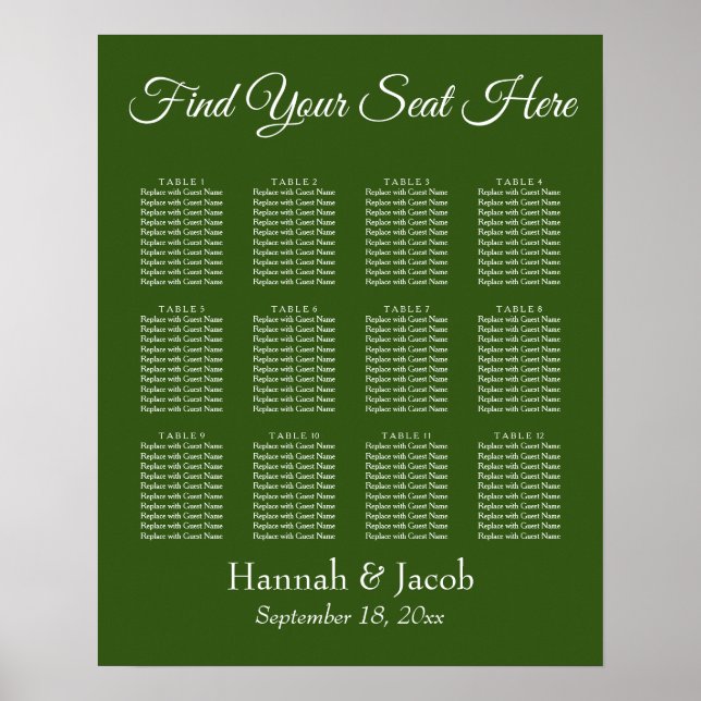 Affiche Forest Green Wedding Reception Seating Chart (Devant)