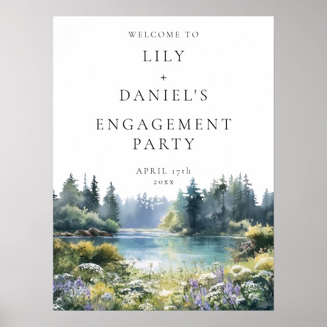 Affiche Forest Lake Floral Engagement Party Welcome Sign (Devant)