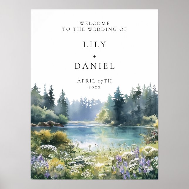 Affiche Forest Lakeside Wildflowers Wedding Welcome Sign (Devant)