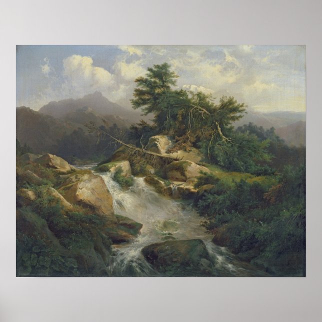 Affiche Forest Landscape with Waterfall (Devant)