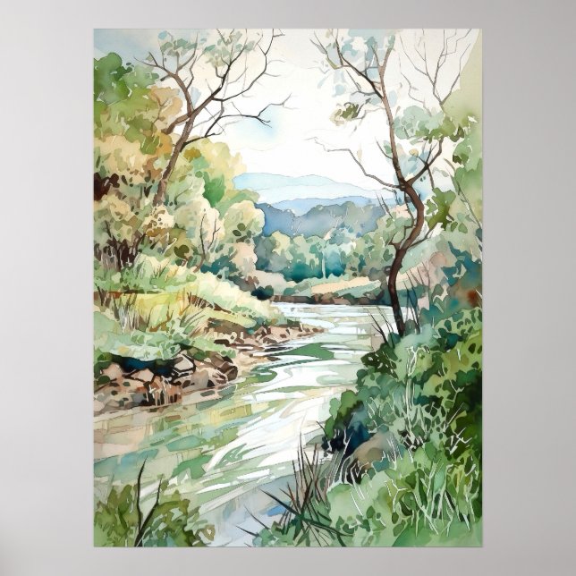 Affiche Forest River Watercolor Painting  (Devant)