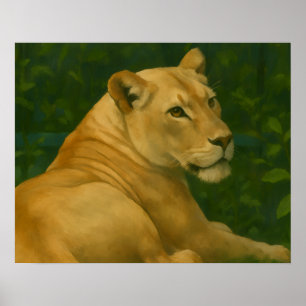 Affiche Forest Sentinel - Lioness de repos dans la lumière