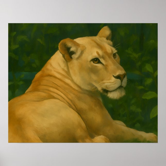 Affiche Forest Sentinel - Lioness de repos dans la lumière (Devant)