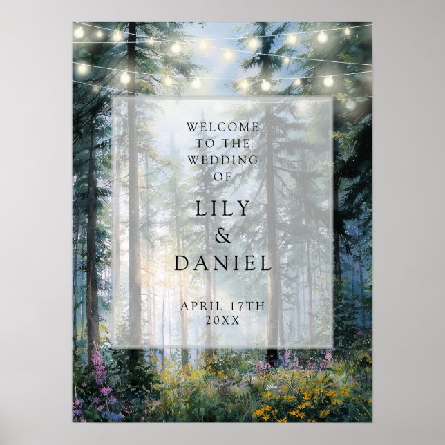 Affiche Forest String Lights Floral Wedding Welcome Sign (Devant)