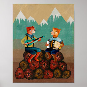 Affiche Foresters - Deux Ours Jouant De La Musique