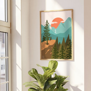 Affiche Forêt Abstraite moderne, montagnes et lever du sol