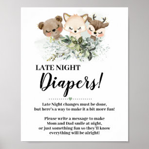 Affiche Forêt Animaux Diapeurs de nuit tardive signe Baby 