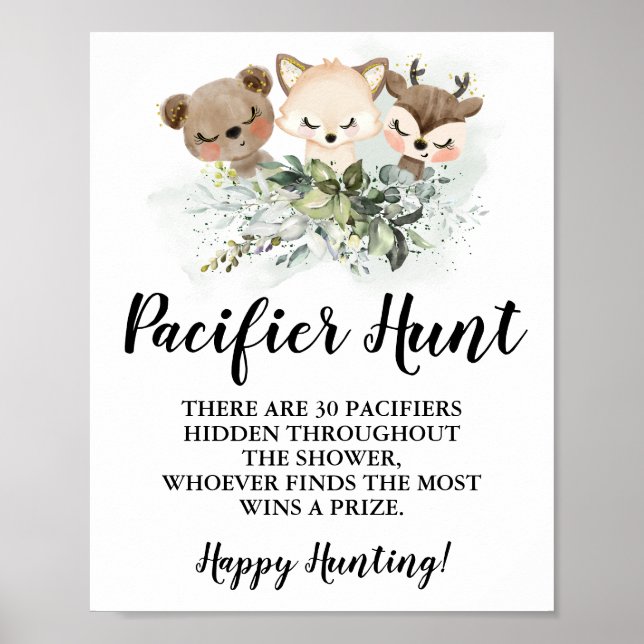 Affiche Forêt Animaux Pacifique chasse Baby shower signe d (Devant)