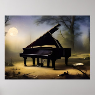 Affiche Forêt au Clair de Lune Piano Art Numérique