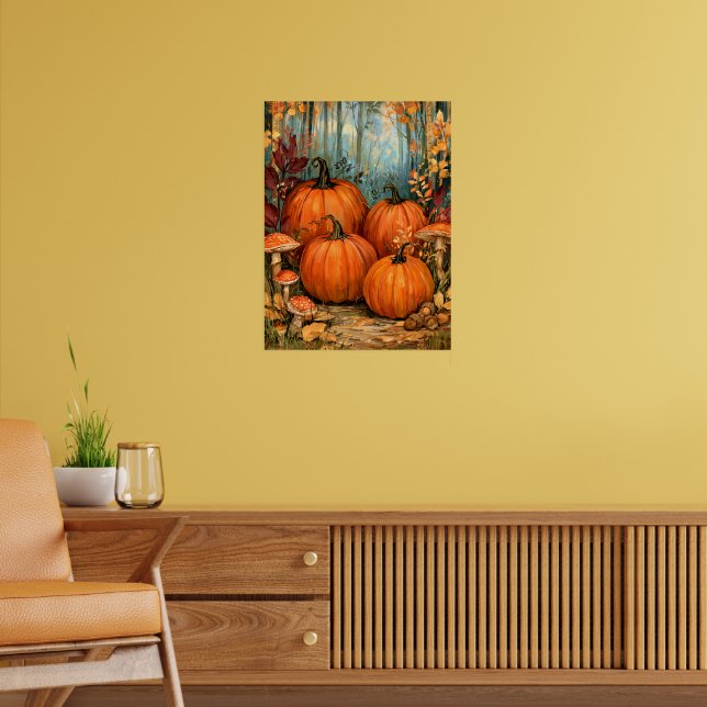 Affiche Forêt automnale avec citrouilles et champignons, (Salon 2)