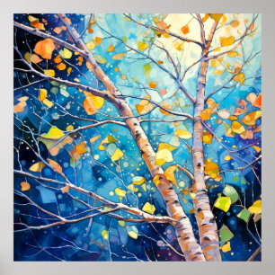 Affiche Forêt Automnale Enchantée de Nuit