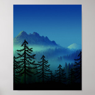 AFFICHE FORÊT CALME DE MINUIT DE MONTAGNE