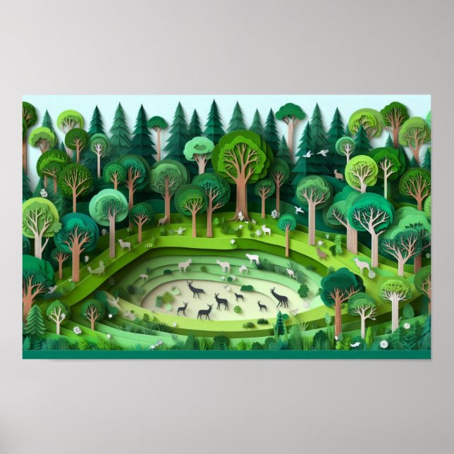 Affiche Forêt coupée en papier (Devant)