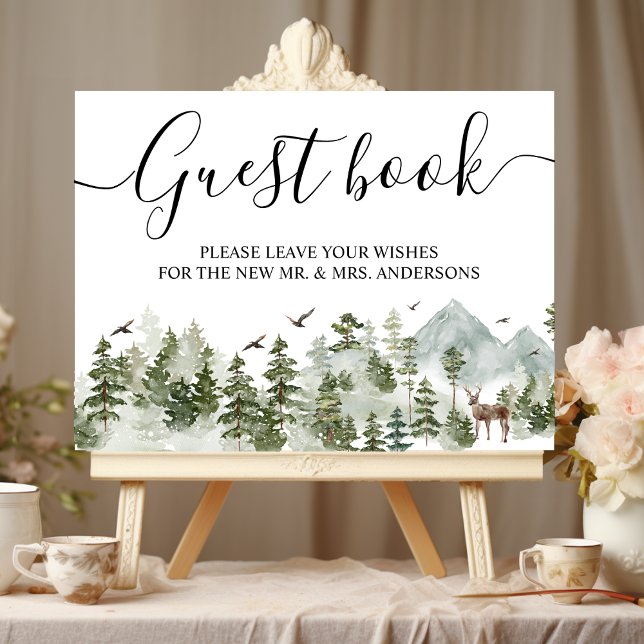 Affiche Forêt d'aquarelle | Arbres Et Cerfs (Créateur téléchargé)