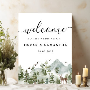 Affiche Forêt d'aquarelle   Arbres Et Cerfs