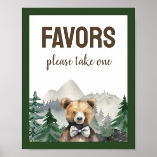 Affiche Forêt d'aquarelle, Ours en peluche, Baby shower Fa
