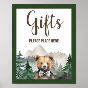 Affiche Forêt d'aquarelle, Ours en peluche, Cadeaux de Bab