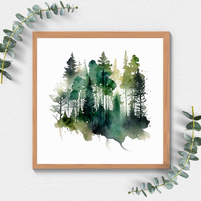 Affiche Forêt d'arbres à l'aquarelle Nature Verts Bruns (Créateur téléchargé)