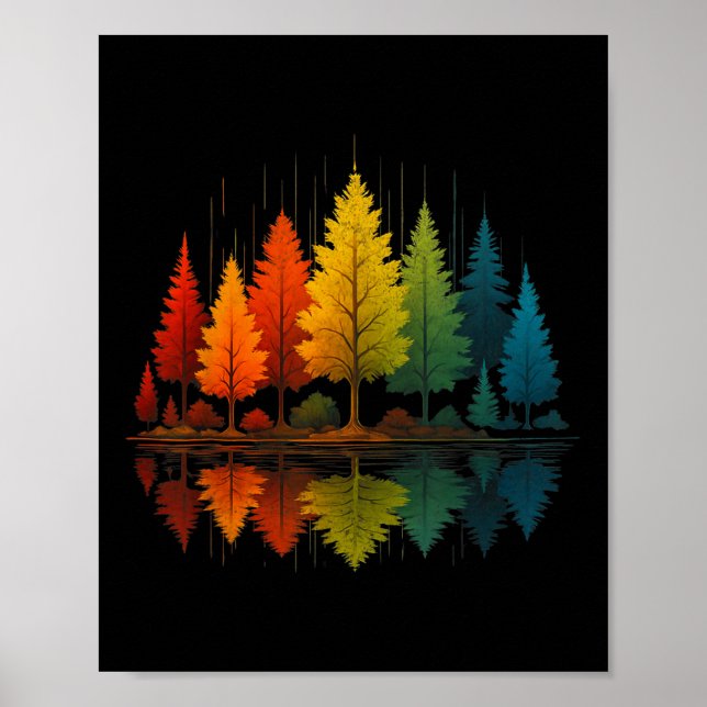 Affiche Forêt d'arbres de réflexion de la nature Extérieur (Devant)