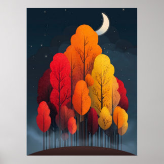 Affiche Forêt d'automne la nuit