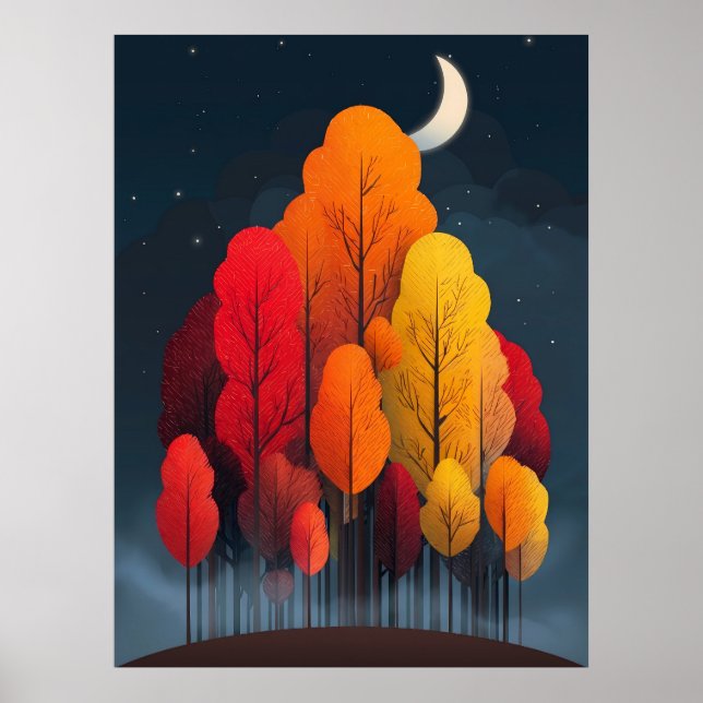 Affiche Forêt d'automne la nuit (Devant)
