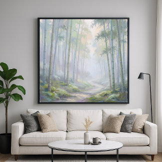 Affiche Forêt de bambou brumeuse - Style de peinture impre