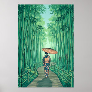 Affiche Forêt de bambou de Kyoto Japon Voyage Vintage