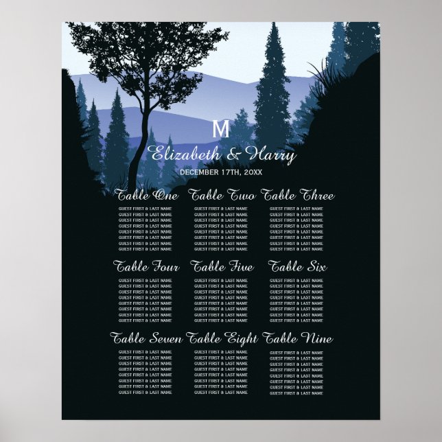Affiche Forêt de Bois Bleu, Mariage Rustique (Devant)