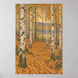 Affiche Forêt de bouleaux d'automne doré - Art nouveau mur