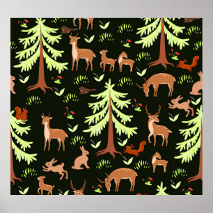 Affiche Forêt de cerfs : Motif Pittoresque Vintage.