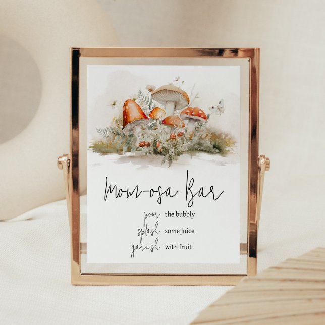 Affiche Forêt de champignons enchantée Maman Bar Osa (Enchanted Mushroom Baby Shower Mom Osa Bar Sign)