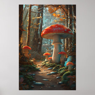Affiche Forêt de champignons enchâssés - Bois Whimsical