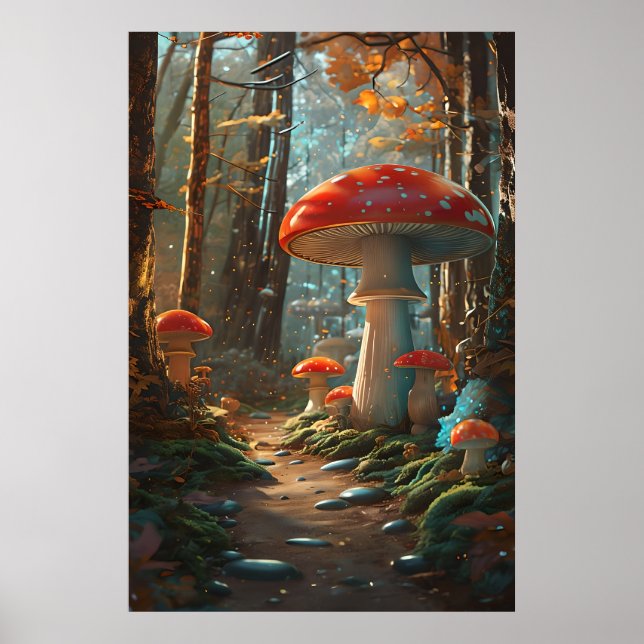 Affiche Forêt de champignons enchâssés - Bois Whimsical (Devant)