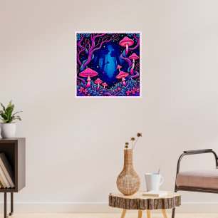 Affiche Forêt de champignons rose néon Art