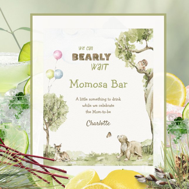 Affiche Forêt de contes Maman Ours Bar à peine attendre (Storybook Woodland Momosa Bar Bearly Wait Poster ©Susanne Sachers - Sunny Mind 🌞)