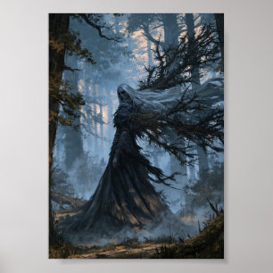 Affiche Forêt de fantasy sombre sorcière aux cheveux blanc
