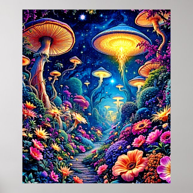 Affiche Forêt de fleurs mystiques sous les étoiles (Devant)