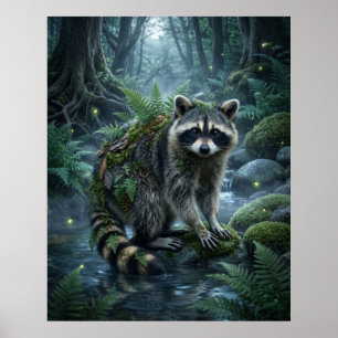 Affiche Forêt de la malice du raton laveur fougère