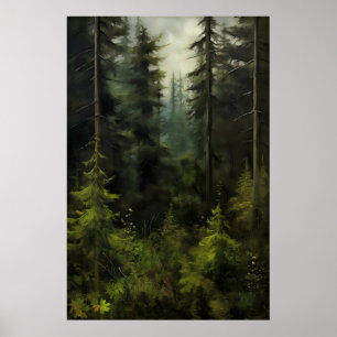 Affiche Forêt de maison de ferme d'arbre persistant, mur v