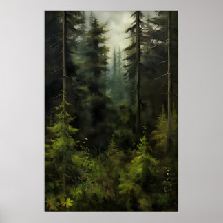 Affiche Forêt de maison de ferme d'arbre persistant, mur v