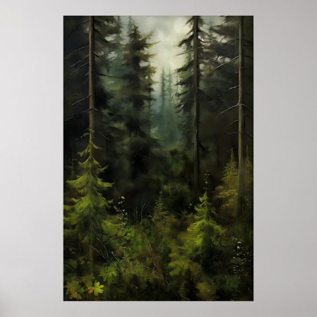 Affiche Forêt de maison de ferme d'arbre persistant, mur v (Devant)
