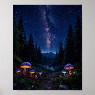 Affiche Forêt de Minuit Enchantée : Champignons Lumineux