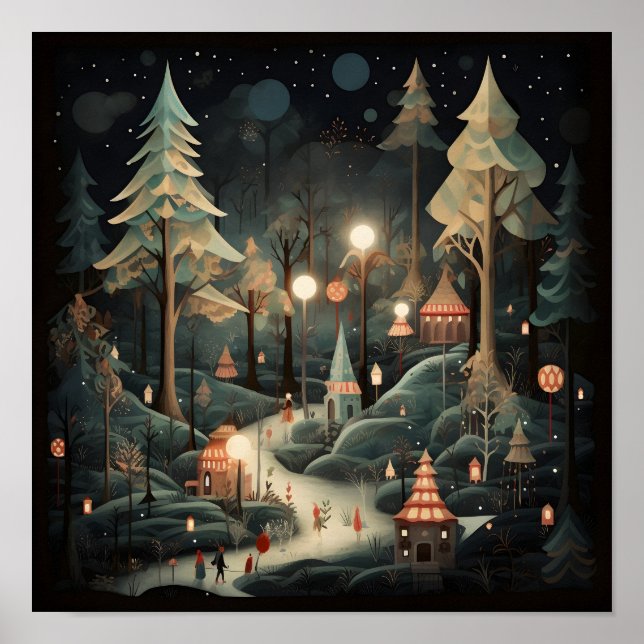Affiche Forêt de Noël décorative (Devant)