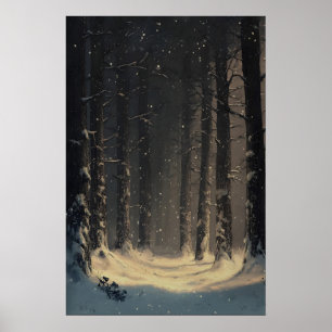 Affiche Forêt de Paysage Hivernal Papier Peint Art Bois en