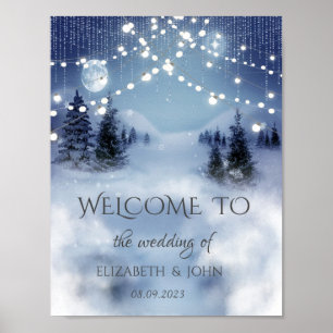 Affiche Forêt de pins, mariage aux guirlandes lumineuses  