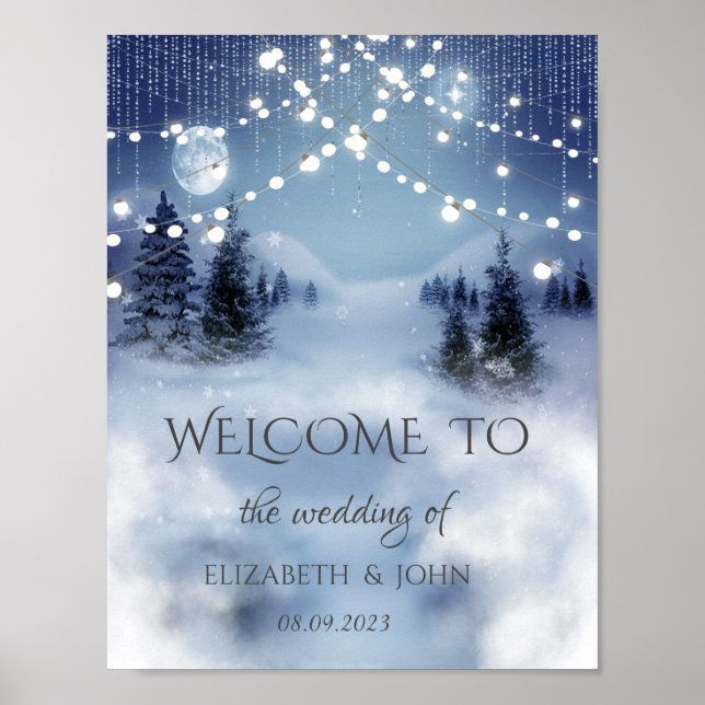 Affiche Forêt de pins, mariage aux guirlandes lumineuses   (Devant)